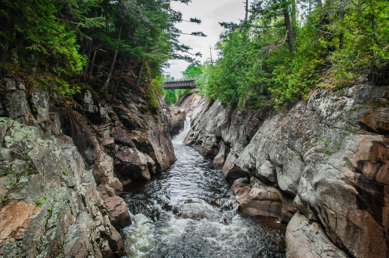 A narrow gorge with fast-moving water