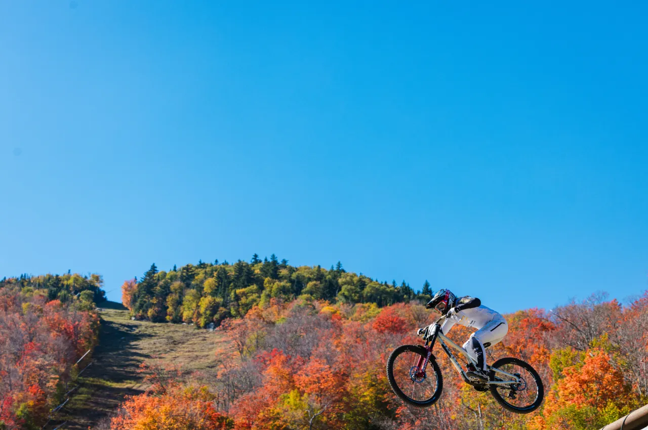 Mountain biking in the fall.