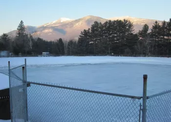 Free skating&#44; weather permitting&#44; with Whiteface Mountain as a backdrop.