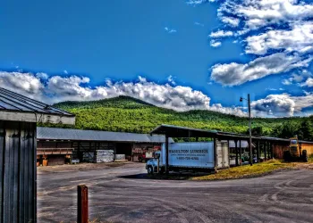 The exterior and parking lot of Haselton Lumber