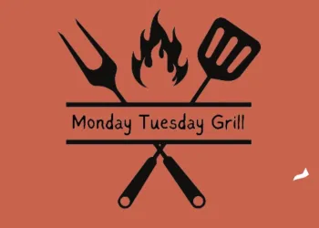 Logo for Monday Tuesday Grill with a crossed set of meat forks
