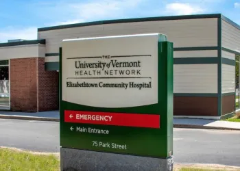 View of Elizabethtown Community Hospital sign with hospital in the background