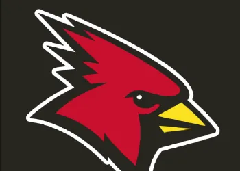 Profile of a red bird with yellow beak as the mascot for SUNY Plattsburgh