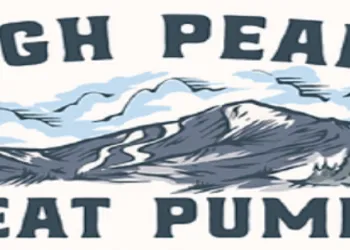 An illustration of the iconic ski slopes on Whiteface Mountain surrounded by the text High Peaks Heat Pumps