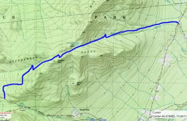 The route highlighted in blue