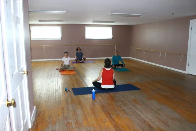 Yoga class in session at Amos and Julia Ward Theatre in Jay, NY