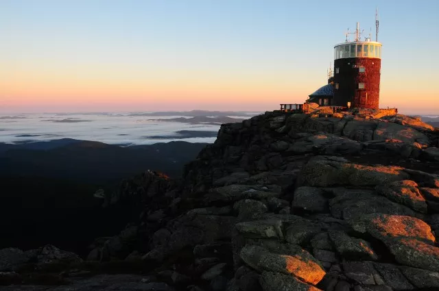 A sea of fog at first light, from the summit of Whiteface.