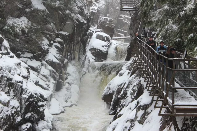A catwalk gives visitors a unique perspective of High Falls Gorge from midway up the rock wall