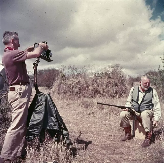 Ernest Hemingway, right, in Africa.