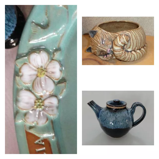 This is only some of the fine pottery pieces available at Young's Gallery in Jay.