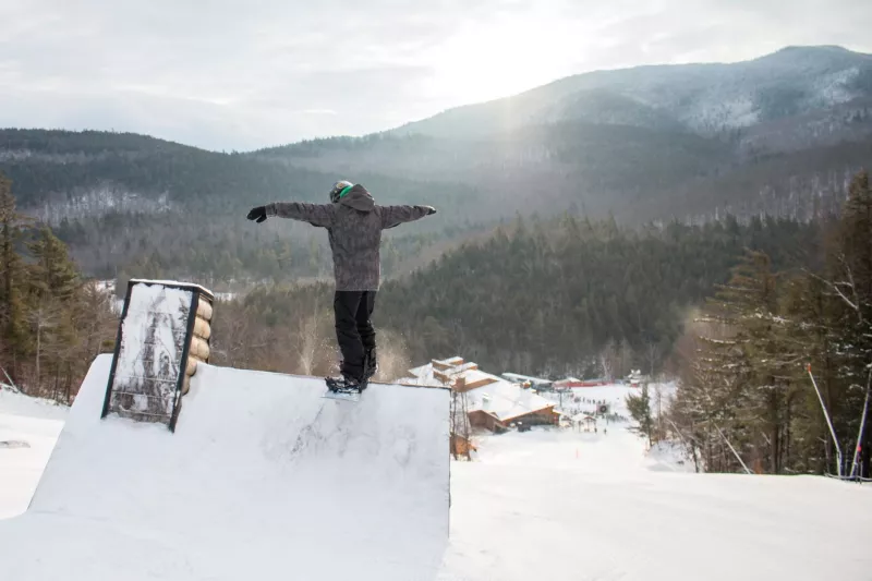 A snowboarder in action at Whiteface.