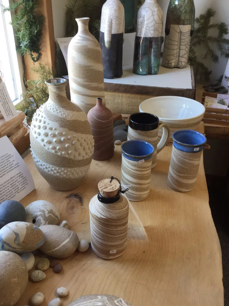 An array of handmade pottery by local artist Sue Young.