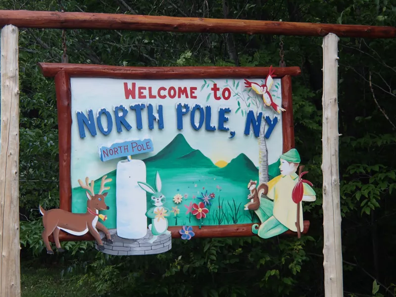 Welcome sign for North Pole, NY