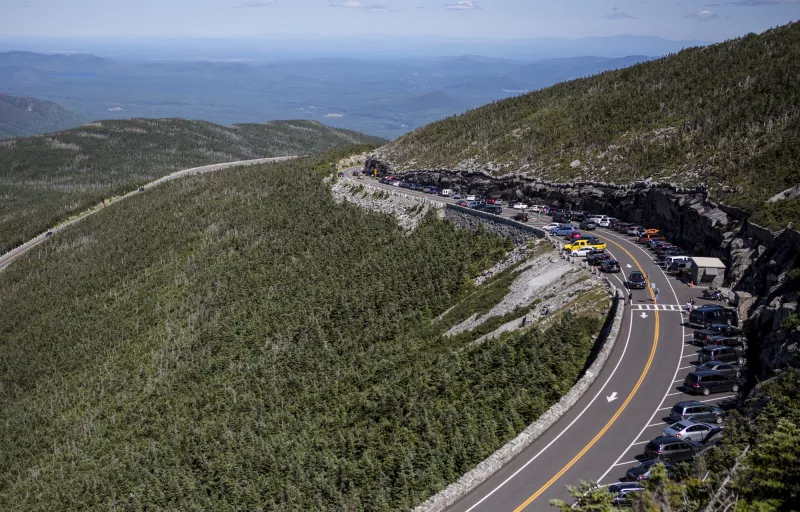 Aerial view of the forest surrounding the highway on Whiteface Mountain